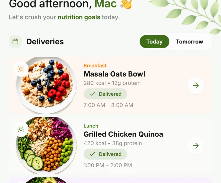Today’s deliveries in the Meal Molecule app